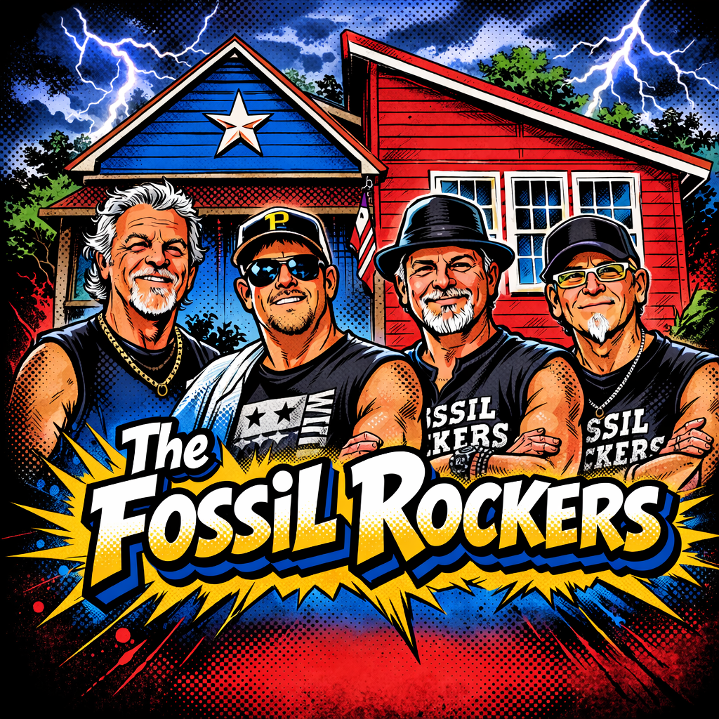 Fossil Rockers — live rock band performing on stage — performing at Hot Summer Nights free concerts Myrtle Beach