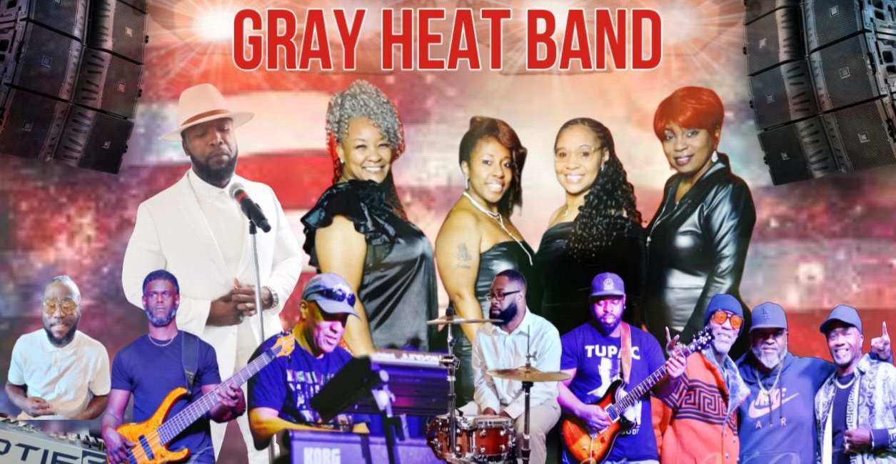 Gray Heat performing live on stage at Plyler Park in downtown Myrtle Beach