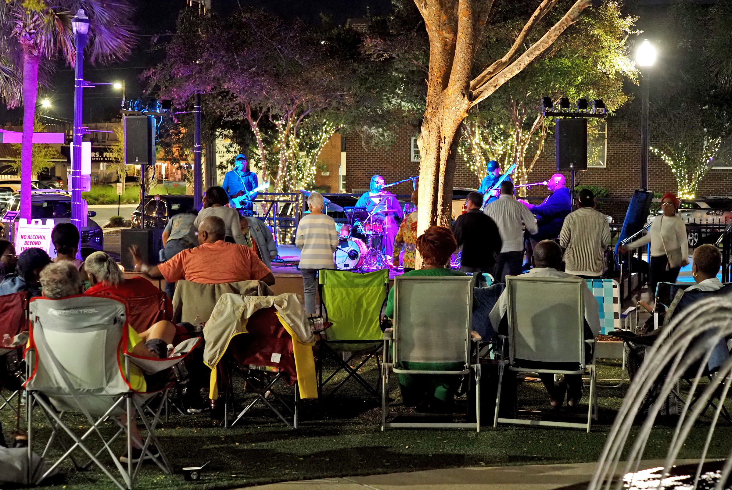 Crowd at a free fall concert at Nance Plaza in downtown Myrtle Beach at dusk