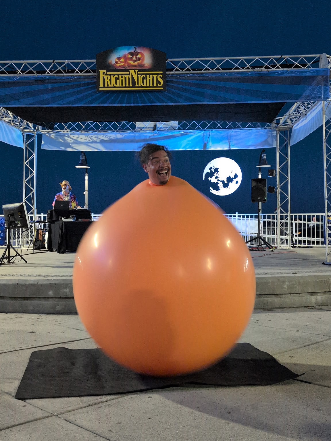 Giant balloon performance on the Fright Nights stage during Halloween events in Myrtle Beach